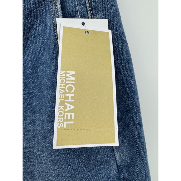Michael Kors Selma Straight Blue Jeans Denim Gold Logo High Rise Slim Size 2 NWT - Picture 10 of 16
